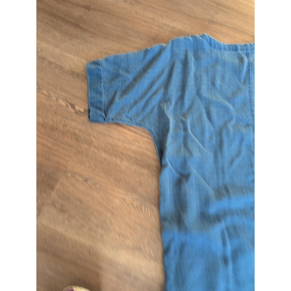 Pure Jill Indigo Blue Linen Blend Shift Dress Short Sleeve Button Shoulder M - Picture 14 of 16